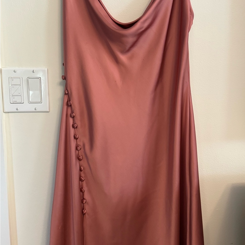 Zara Elegant Pink Satin Dress with Button Detail Size L